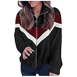 Aobliss Winterjacke Damen übergangsjacke Damen Herbst und Winter Mode Reißverschluss Hit Farbe Plüsch Langarm Strickjacke Plüschjacke Fleecejacke Herbstjacke Sw