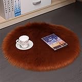 TROYSINC Rund Teppich, Weicher Lammfell Fellteppich Kunstfell Schaffell Schlafzimmer Kinderzimmer Kunstpelzteppiche Bettvorleger Matte für Sofa (Dunkelbraun,Durchmesser 60 cm)