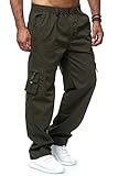 EGOMAXX Herren Cargo Freizeit Hose Schlupfhose Lang Beintaschen Leichter Stoff, Farben:Grün, Größe Hosen:L