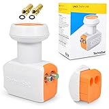 TechniSat Twin LNB für 2 Teilnehmer TV Receiver direkt Anschluss mit Wetterschutz Unix digital UHD 4K Ultra HD Full HDTV + 2 F-Steck