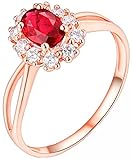 AmDxD Diamantring 18K Rose Gold, Blume Ring Ehering mit Rot Rubin 0.55ct, Geburtstag Geschenke für Frauen Mutter Freundin, Rose Gold, Gr.61 (19.4)