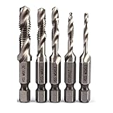 Jingshi SYUCHENG 6 stücke HSS. Hochgeschwindigkeitsstahlbohrer Set 1/4'Sex Shank Metrische Schraube Gewinde-Tap-Twist-Bohrer M3 M4 M5 M6 M8 M10 Tippen Sie auf Bohrer (Color : 5Pcs Silver)
