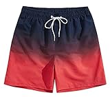 MADHERO Herren-Badehose, kurz, mit Netzfutter, Badeshorts, Marineblau/rot, X-Larg