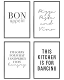 Heimlich ® Premium Poster Set | OHNE Bilderrahmen | Stilvolles Set mit passenden Bilder in Schwarz-Weiß | 4 Stück in DIN A4 (21x30cm) | Ohne Bilderrahmen » Küche «