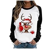 GFGHH Weihnachten Sweatshirt, Pullover Damen mit Schneeflocke Muster, Weihnachtspulli Rentier Drucken Christmas Vintage Langarmshirt Frauen Oberteile Rundhals Xmas Shirt Pulli Sport Top