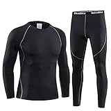 Warm Thermounterwäsche Herren Motorrad Funktionsunterwäsche Set Winter Skiunterwäsche Männer Sport Funktionswäsche Atmungsaktiv Thermo Unterwäsche Ski Thermounterhose Thermounterhemd Schwarz XL