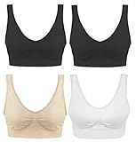 Boolavard 4 Stück BH - Der ultimative Komfort-BH. Premium Qualität - Garantiert Bestes auf dem Markt S-XXXL! (XXXL - Brustumfang - 46-48in EU 46-50, 3 Farben Set + Kostenloser Schwarz BH)