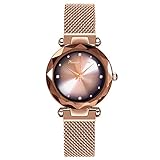 CNMJI Damenuhren Luxus Quarzuhren wasserdichte Mode Kreative Armbanduhr für Damen Mädchen Minimalistisch Sternenklarer Himmel Dial Armbanduhr Mode Elegant Beiläufig Quarzuhr,C