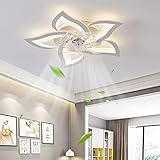 LED Dimmbar Deckenventilator Mit Lampe Modern Kreativität 5 flammige Ventilator-Deckenleuchte Leise 50W Mit Fernbedienung Lüfter Deckenlampe Esszimmer Schlafzimmer Unsichtbare Fan Licht Weiß 60