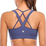 RUNNING GIRL Sport-BH für Damen, Criss-Cross Back Gepolsterter Träger Sport-BHS Mittlere Unterstützung Yoga BH mit Abnehmbare Cups, D-Blaugrün, Larg