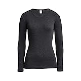 con-ta Thermo Langarm Shirt, Longshirt mit natürlicher Baumwolle, wärmende Unterwäsche für Damen, Rundhalsausschnitt, Damenbekleidung, Schwarz Melange, Größe: 36/XS