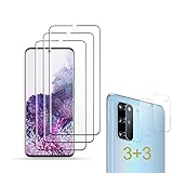 AMNIE Panzerglas Schutzfolie [3 Stück] + Kamera Schutzfolie [3 Stück] für Samsung Galaxy S20 Ultra, [Kratzresistent] Flexible Fiberglasschutzfolie Displayschutzfolie für das Galaxy S20 Ultra - Schw