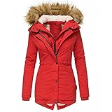 XUNN Damen Baumwollmantel Winter Große Größe Einfarbig Daunenmantel Plüschmütze Langarm Reißverschluss Tasche Mantel Lang mit Fell Wasserdicht Wintermantal Parka Steppjacke Übergangsjacke Winterjack