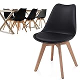 MIADOMODO® Esszimmerstühle 2er 4er 6er 8er Set - Skandinavischer Stil, gepolstert mit Sitzkissen, aus Kunststoff & Massivholz, Farbwahl - Vintage, Retro, Küchenstuhl, Stühle (6er, Schwarz)