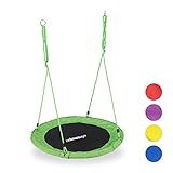 Relaxdays Unisex – Erwachsene, grün Nestschaukel, rund, für Kinder & Erwachsene, verstellbar, Ø 90 cm, Garten Tellerschaukel, bis 100 kg, H x D: ca. 5 x 90