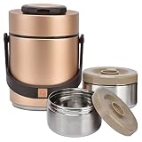 Hapivida Food Flask 1,5L Edelstahl Essen Thermobehälter Doppelwand Isolierbehälter Warmhaltetopf für Warme Speisen, Babynahrung, Essen, Suppe(Gold)