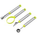 Hileyu 4 Stück Melon Baller Scoop Set Obst Schnitzgerät Fruit Scooper Löffel Fruit Corer Entferner Samenentferner Edelstahl Wassermelonenschaufel Multifunktionale Küchengeräte für DIY Obstsalat EIS