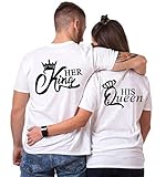 Couple T-Shirt Her Queen His King Partner-T-Shirt Damen und Herren Couple-Shirt Geschenk für Verliebte 1 Stück (Weiß-King, M)