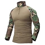 CHENGTAO Männer Armee Taktisches T-Shirt KLATSCHE Soldaten Militärische Kampft-T-Shirt Langarm Camouflage Hemden Training (Color : Woodland Camo, Size : L.)
