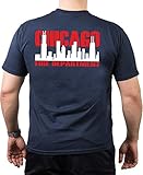T-Shirt navy, Chicago Fire Dept. mit zweifarbiger Skyline (weiss/rot)