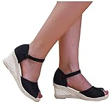 LLDG Damen Sandalen Keilabsatz Sandalen Sommer Offene Schuhe mode Espadrilles Casual Strandsandalen Bequeme Plateau Sandalen Freizeit Schnalle Sandaletten Vintage Sommerschuhe Geschlossene S