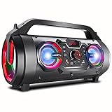 Audiocore AC875 Bazooka Tragbarer Bluetooth-Lautsprecher Boombox 30W (20W+5Wx2) IPX4 Spritzwassergeschützt/Radio/microSD/Aux-In/USB/Beleuchtung/Mikrofonanschluss/Fernbedienung