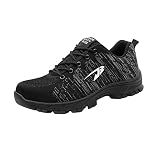 YOGYE Sportlich Stahlkappe Leicht Sicherheitsschuhe,Schutzschuhe mit Kugelsichere Mittelsohle sind weich und pannensicher 1101N,Sommer Sicherheit Sneaker Turnschuhe Sportlich Schutzschuhe,Black▁43
