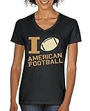 Comedy Shirts - I Love American Football - Damen V-Neck T-Shirt - Schwarz/Hellbraun-Beige Gr. L