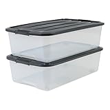 Amazon Basics - 135463, 2er-Set Unterbettboxen / Rollerboxen / Aufbewahrungsboxen Top Box Under Bed Box, TBU-40, mit 4 Rollen, Plastik, transparent / schwarzer Deckel, 40 L, 68 x 38,8 x 18,5