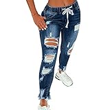 LSFYSZD Jeans für Frauen High Waist Skinny Stretch Ripped Jeans Destroyed Denim Pants Übergröße, dunkelblau, 5X-Larg