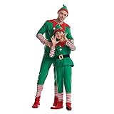 Eltern-Kind-Weihnachtselfen-Kostüm, Weihnachtsgrüne Elfen-Weihnachtskostüme, Urlaubsparty-Outfit für Erwachsene und Kinder (grüner männlicher Erwachsener, XX-Large)