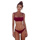 AMUSTER Frauen Badeanzug Set Bandeau Bandage Bikini Set Push Up Reizvolle Frauen Bademode Beachwear Zweiteilig Neckholder Badeanzug Swimsuit Bandage Tankini (S, Weinrot)