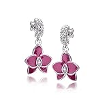 MATERIA Damen Ohrstecker lang hängend Orchidee 925 Silber Zirkonia emailliert magenta rhodiniert #SO-334