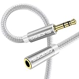 SUCESO Klinke Audio Verlängerungskabel 5M Aux Kabel Nylon 3.5mm Stereo Stecker auf Buchse Audio Verlängerungskabel Headset Verlängerung mit Smartphones Kopfhörer iPhone Tablets MP3 PC usw-Silb