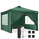 COBIZI 3x3M Pavillon mit 4 Seitenwänden Pop-Up UV-Schutz 50+ Wasserdicht Gartenfesten Faltpavillon (Grün, 3x3M)