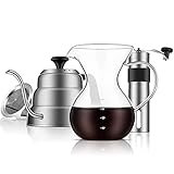 Pour Over Kaffeebereiter Set – 30 oz Schwanenhals-Wasserkocher mit Thermometer, manuelle Kaffeemühle, 652 ml Kaffee-Tropfer mit präziser Skalenlinie, ideal für Kaffeeliebhab