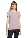 TOM TAILOR Damen 1025913 Print T-Shirt aus Bio-Baumwolle, 27996-Offwhite Red Stripe, L