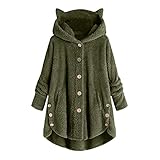Deloito Wintermantel Damen Fleecejacke Bequem Weich Plüsch Hoodie Sweatshirts Mäntel Warm Cardigan Katzenohren Kapuzenpullover Lang Übergangsjacke Teddy Fleece Mantel Große Größ