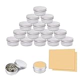 20 Stück 15ml Silber Aluminium Leer Döschen mit Aufkleber,Rund Reise Cremedose mit Schraubdeckel für Kosmetik, lippenbalsam, Lotion, Creme, Masken, Mini-Kerzen,Basteln,Nagelkunst Zubehö