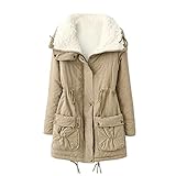 Pianshanzi Mantel Damen Winter Herbst Lang Elegant Wintermantel mit Kapuze Warm Parka Jacke mit Taschen Übergangsjacke Reißverschluss Steppmantel Einfarbig Übergröß