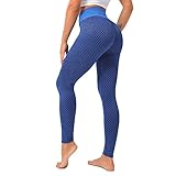 Grsafety Damen Leggings mit hoher Taille, Bubble Peach Hip Pants Yoga Fitness Pants Bauchkontrolle Athletic Running Stretch Workout Sport Leggings (XS-XXXL), dunkelblau, XS