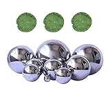 Super Idee 9 er Set Schwimmkugeln Silber mit 3 Schwimmend Lotusblätter für Miniteich Terrassenteich Zinkwannen Solarbrunnen Garten Balkon Teiche Deko Teichkugeln Metallkugeln Gartenkugeln Dekokug