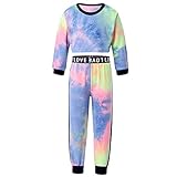 CHICTRY Mädchen Sportanzug Langarm Batik Top mit Hose Regenbogen Trainingsanzug Hip Hop Tanz Kleidung Set für Freizeit Workout Tanzen Bunt 134-140