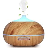 WD&CD Aroma Diffuser Luftbefeuchter 300ml Leichte Holzmaserung, Ultraschall Vernebler Duftlampe Öle Diffusor mit 7 Farben LED Wasserlose Abschaltautomatik für Schlafzimmer, Büro, Yoga, Sp