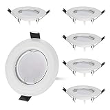 HCFEI 6er Set Flache LED Einbaustrahler ultra flach in weiß-matt mit LED Spot Modul 230V I 3W 320Lumen I Warmweiß 3000K I 120°Abstrahlwinkel I Dimmbar I 55mm Einbauloch I Einb