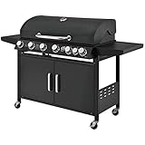 Juskys BBQ Gasgrill California – Grillwagen mit 6 Brenner & 1 Seitenbrenner 24,3 kW - Barbecue Grill inkl. Deckel, Thermometer & Abdeckhaub