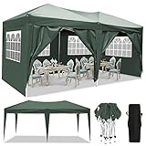 3x3m/3x6m UV Schutz 50+ Faltpavillon, Pavillon, wasserdicht gartenpavillon, festzelt partyzelt hochklappbare Gazebo Festival für Strand / Sofortunterkunft / Flohmarkt / Camping (Grün, 3x6M)