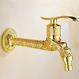 YHGTR Gold Carving Messing Wasserhähne Einhebel Wand Kaltwasser Balkon Mop Wasserhahn Waschmaschine W