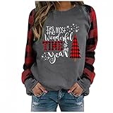 Weihnachtspulli Damen Lang,Weihnachtspullover Damen Lustig 3D Drucken Schön Oversize Baumwolle Winter Warm Langarm ohne Kapuze Weihnachten Sweatshirt Pullover Weihnachtsp