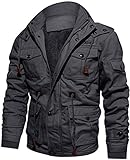 TACVASEN Herren Winter Jacke Outdoorjacke Parka Arbeitsjacke Gefütterte Dicke Fleece Mantel Windabweisend mit vielen Taschen und Kapuze, G